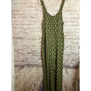 NEW $90 Lane Bryant Jumpsuit 22/24 Long Olive Green Medallions Jersey Stretch